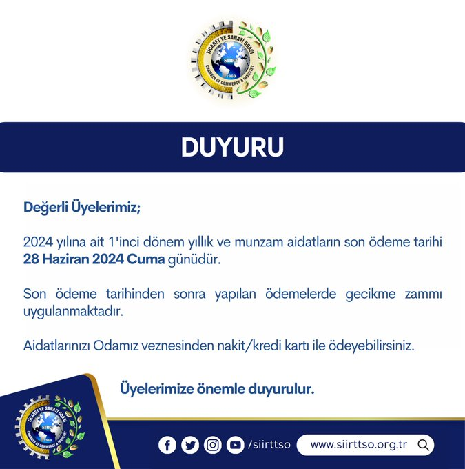 Siirt Ticaret Odasından Üyelerine Önemli Duyuru | Siirt Olay Haber Siirt Ticaret Odasından Üyelerine Önemli Duyuru | Siirt Olay Haber