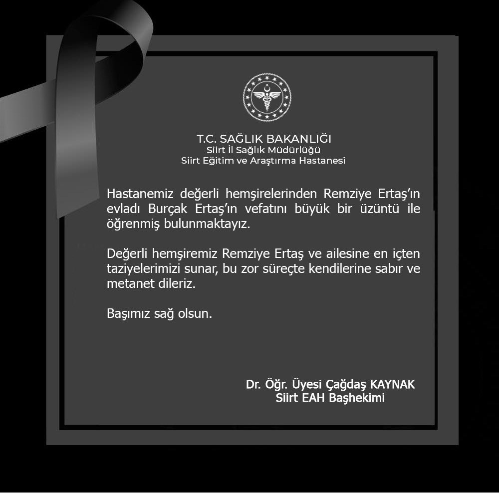 Siirt Eğitim ve Araştırma Hastanesinden Taziye Mesajı 