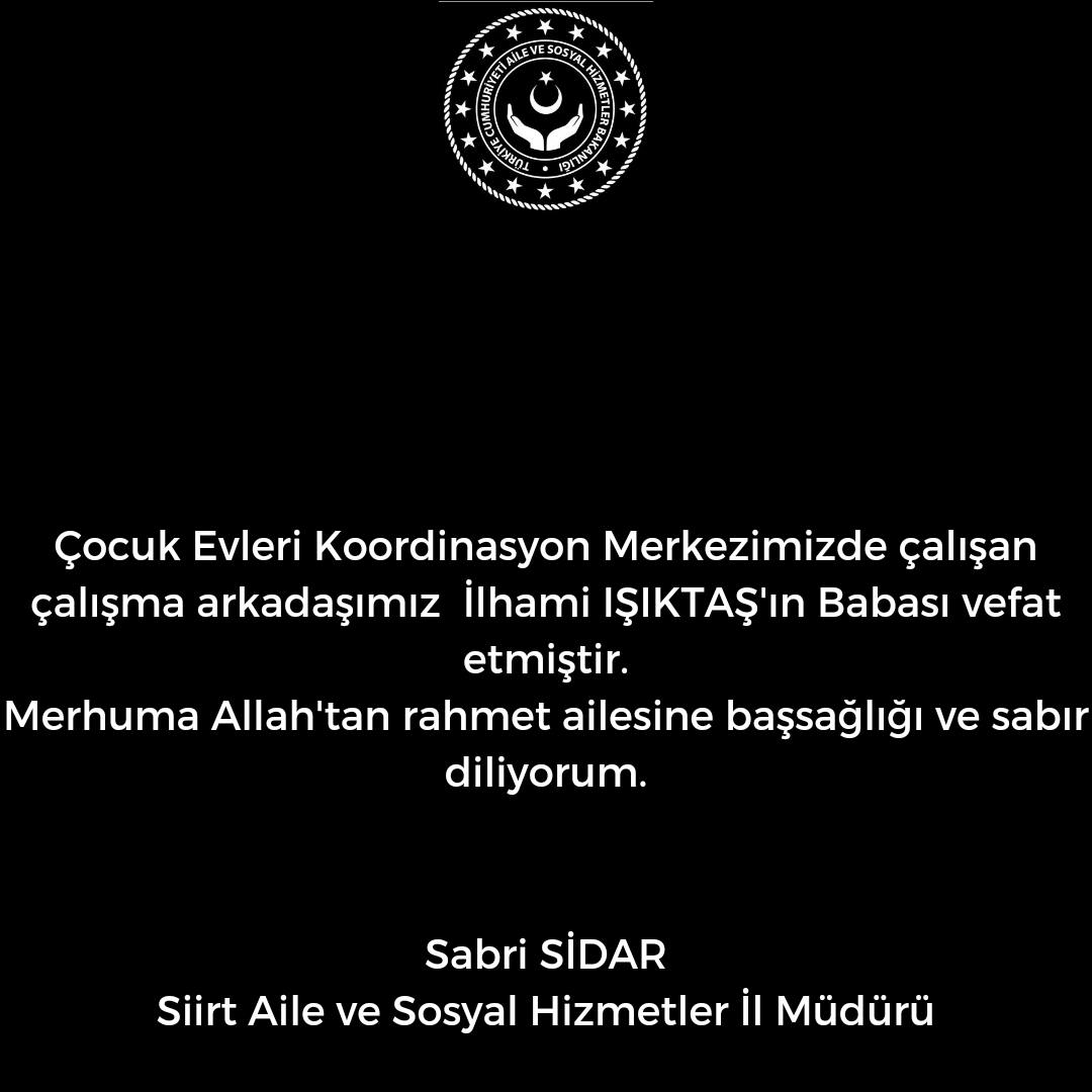 Siirt Aile ve Sosyal İl Müdüründen Taziye Mesajı